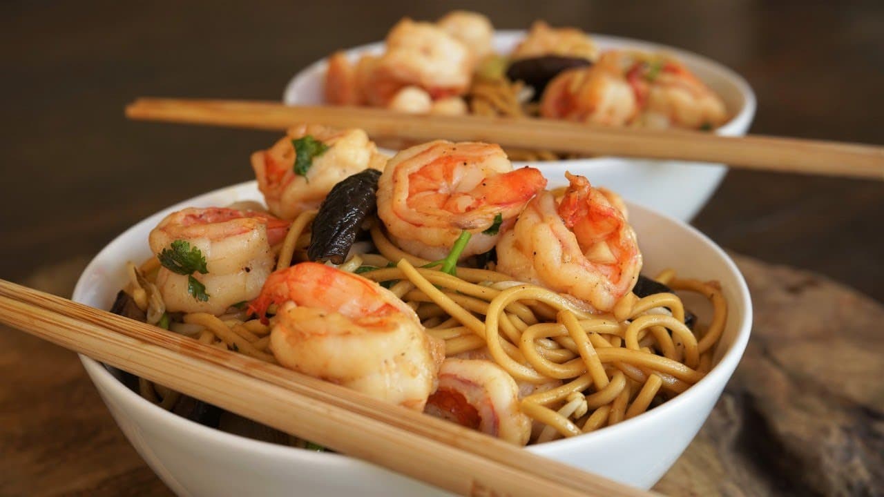 Nouilles sautées aux crevettes