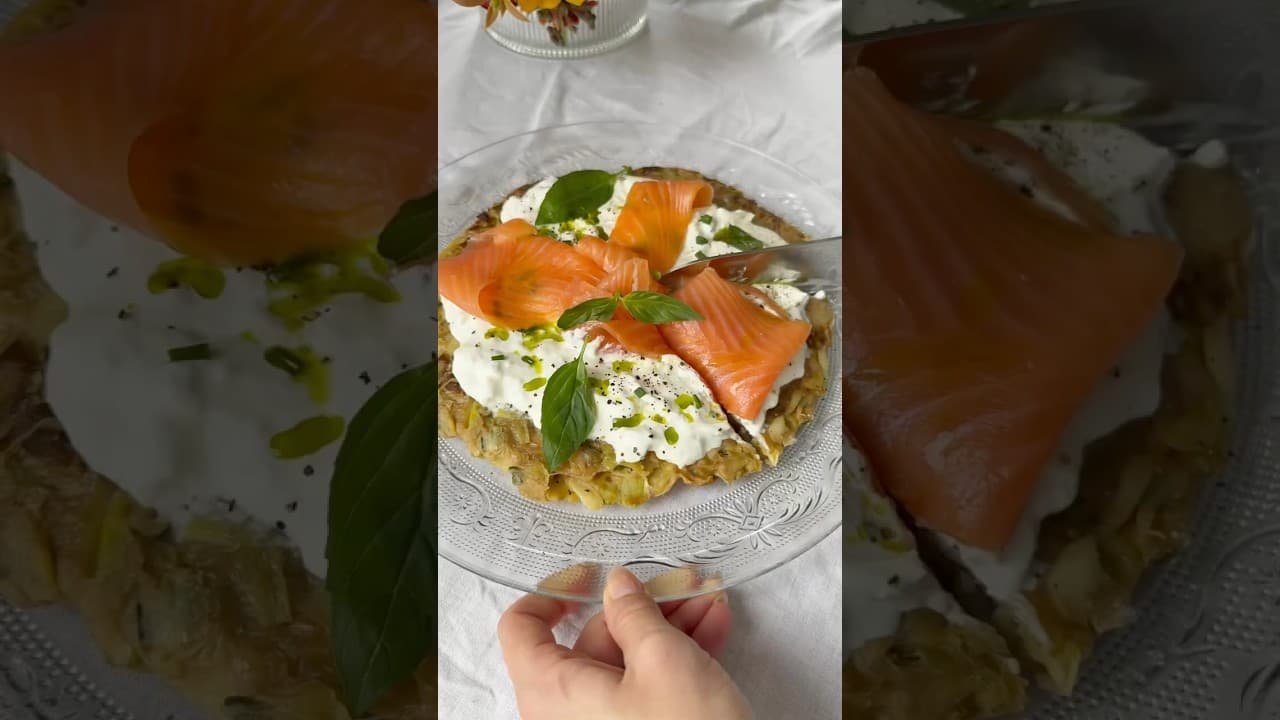 Grande galette de poireaux, burrata et saumon fumé