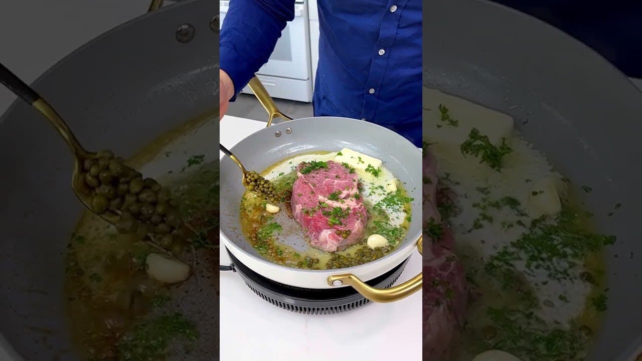 Pan-Seared Ribeye Steak with Butter, Wine and Lemon