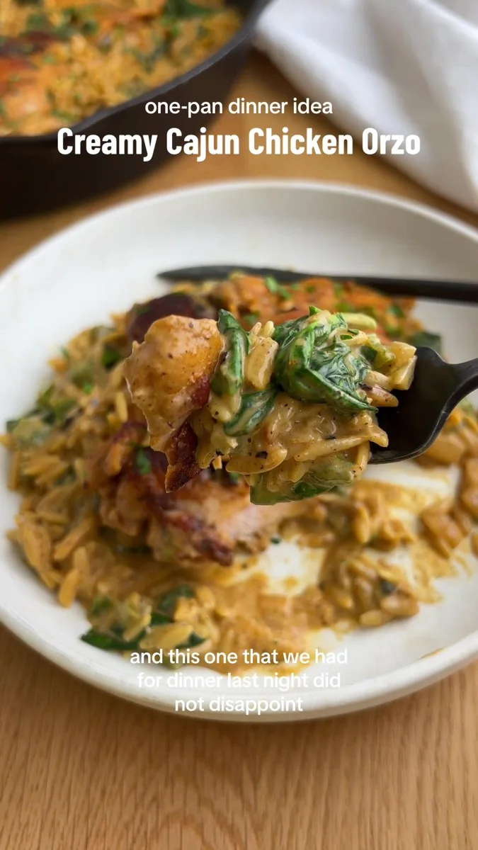 Creamy Cajun Chicken Orzo by @munchinwithmaddie_