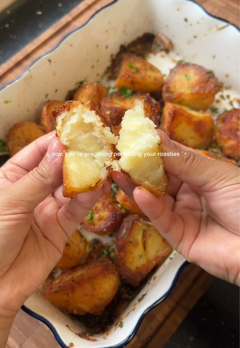 Crispy Garlicky Buttery Herb Roast Potatoes