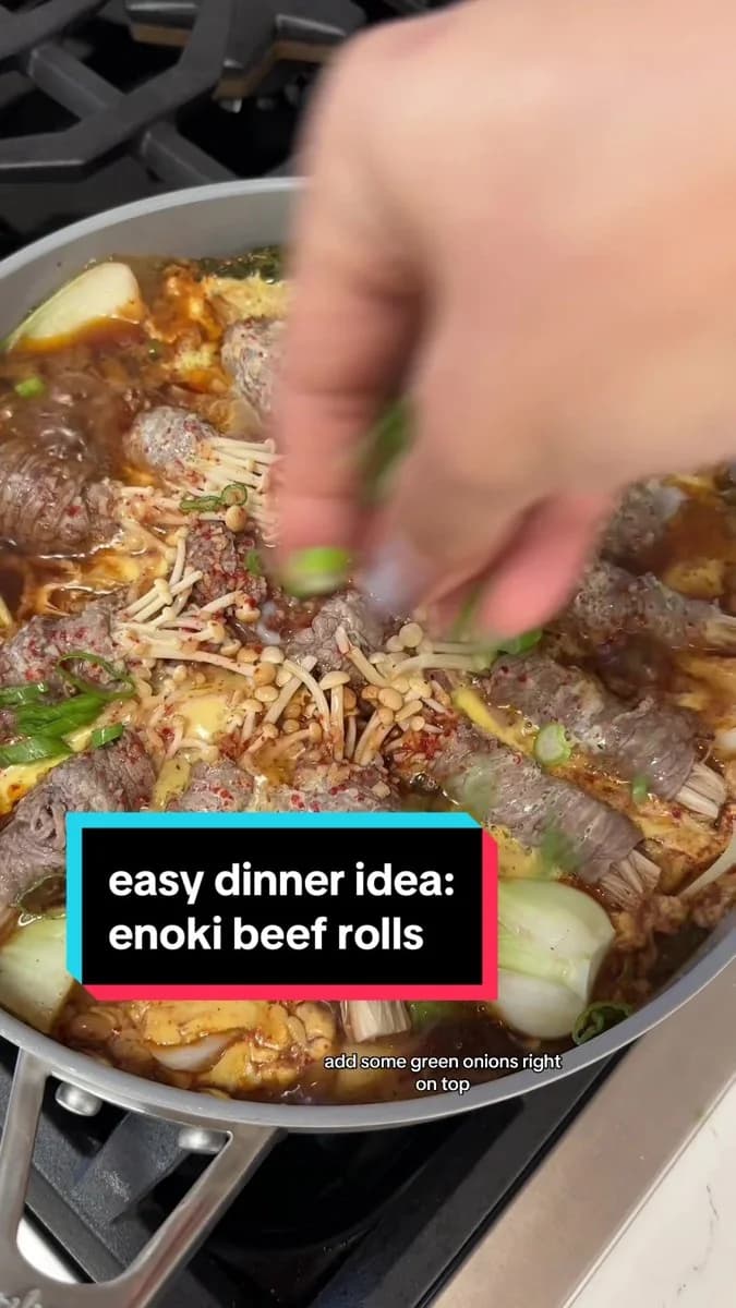 Enoki Beef Rolls with Bok Choy and Egg