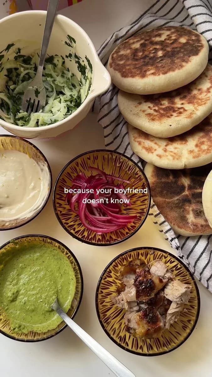 Homemade Pita Bread with Yogurt-Marinated Chicken
