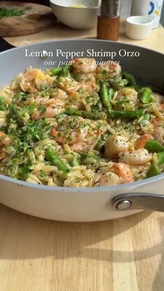 One Pan Lemon Pepper Shrimp and Orzo