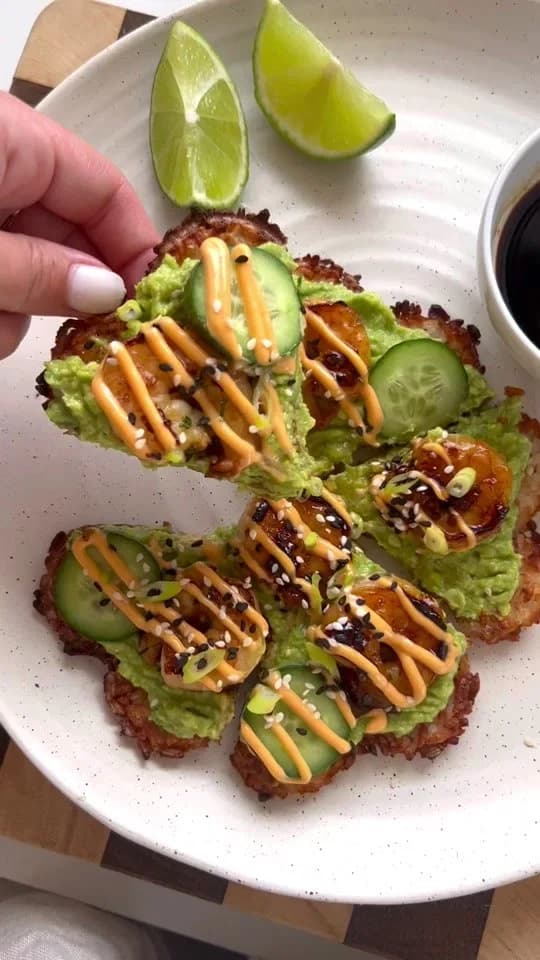 Teriyaki Prawns & Avocado on a Crispy Rice Waffle by @recipesbyvictoria