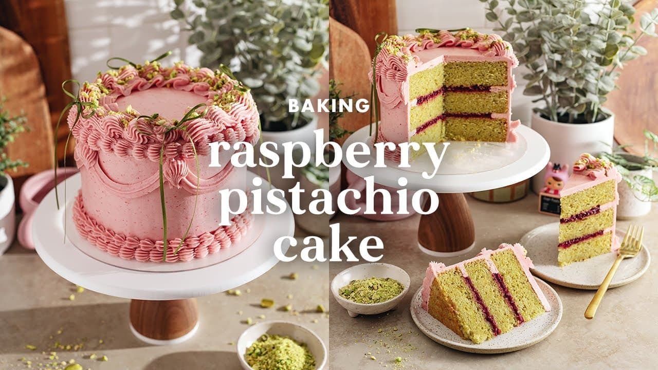 Raspberry Pistachio Layer Cake